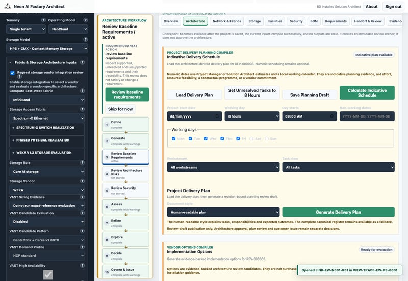 The delivery-planning controls state that dates are indicative and depend on human estimates. This capture is the planning interface, not a committed schedule.