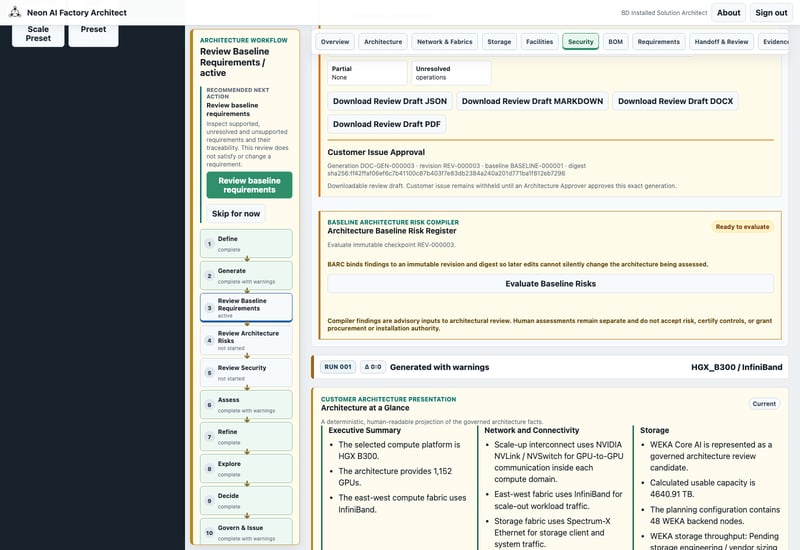 The baseline risk compiler is visible with Evaluate Baseline Risks. This screenshot alone does not show the reviewer-entered risk results reported in the source prose.