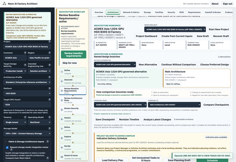 The GUI holds both the main architecture and its governed alternative, with checkpoints available for comparison.